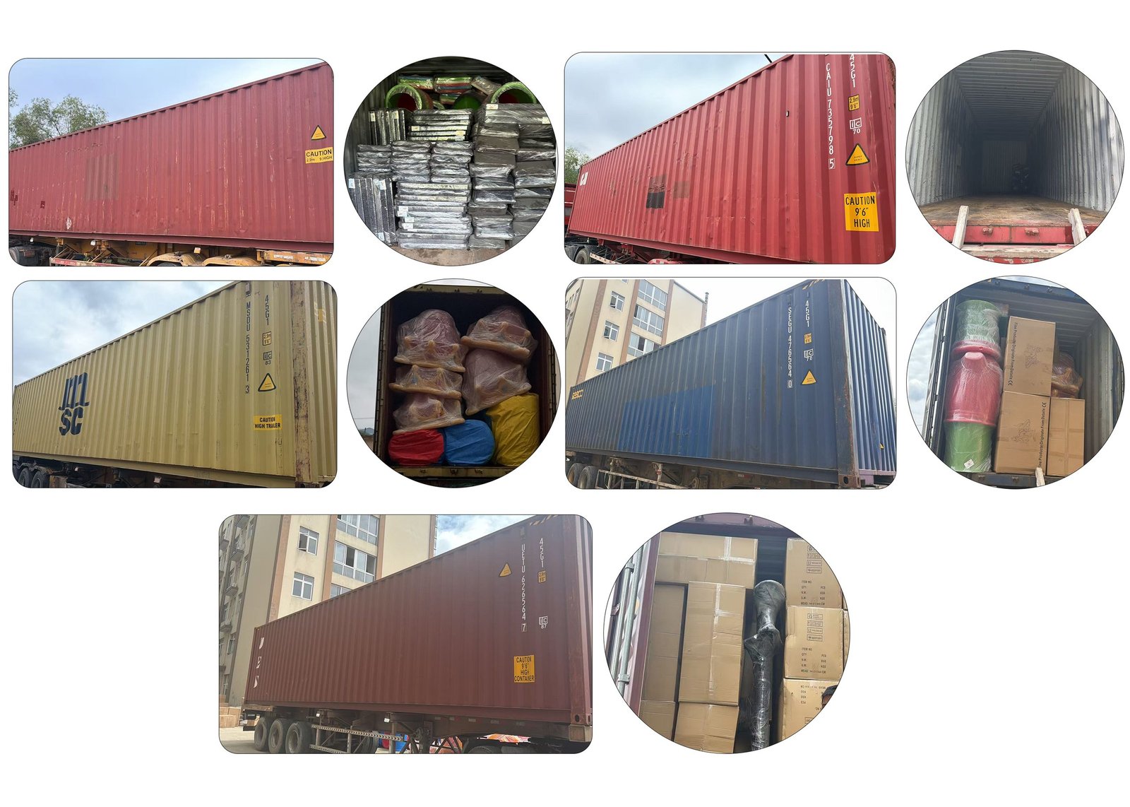 5 containers positioned for loading at our factory.