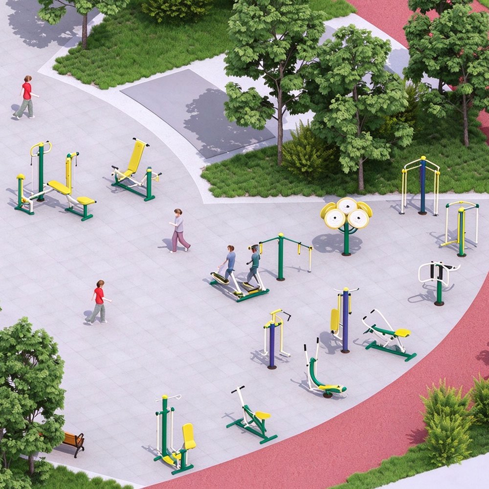outdoor fitness equipment in a public park