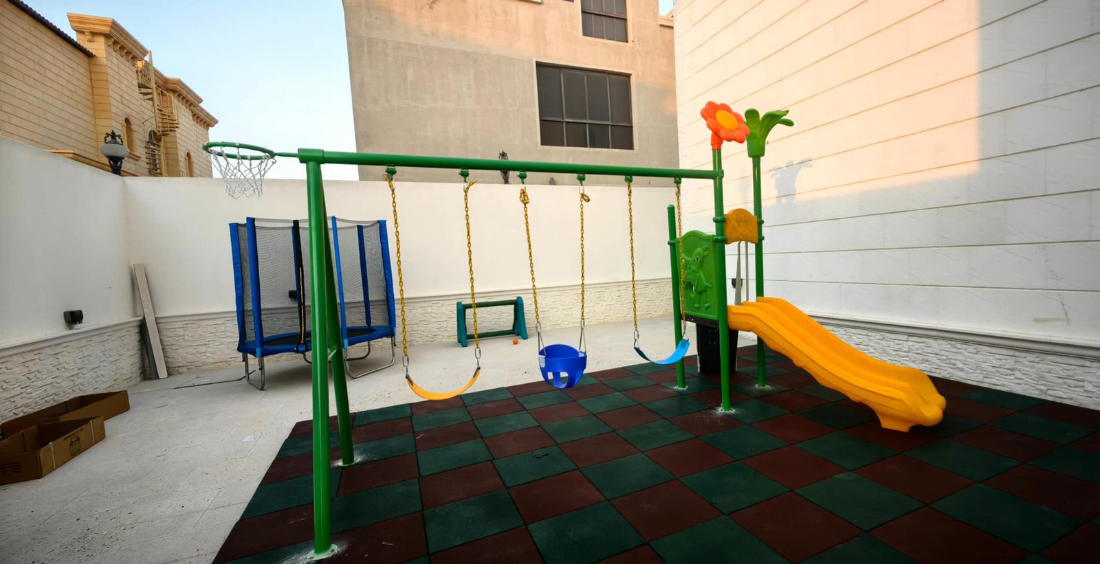 dubai outdoor play equipment swings slide installation