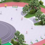 Outdoor fitness equipment in a public park