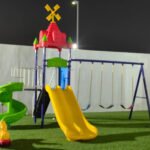Dubai local stock outdoor playground installation with double slide and swing set